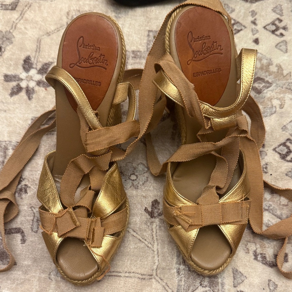 Christian Louboutin Metallic Gold Espadrille Sandals